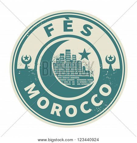 Stamp or emblem with text Fes Morocco inside, vector illustration