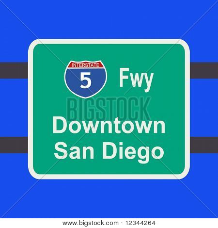 freeway to downtown San Diego sign illustration