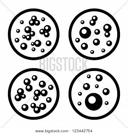 Petri Dishes with Bacteria Icons Set. Vector illustration