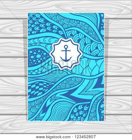 Flyer  Template  Zen doodle or Zen tangle texture or pattern  in blue for  wallpaper or for decorate package clothes  or different things