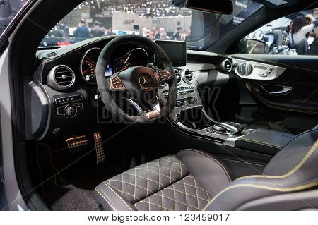 GENEVA, SWITZERLAND - MARCH 1: Geneva Motor Show on March 1, 2016 in Geneva, Mercedes-AMG C 63 S Coupe, interior view
