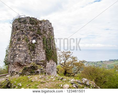 Old watch tower in the mountains of the Caucasus Abkhazia