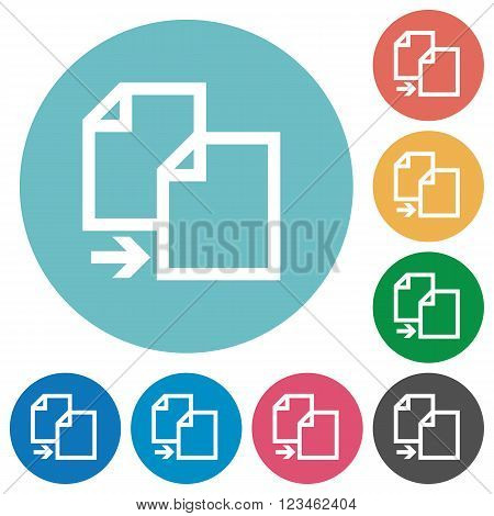 Flat copy icon set on round color background.