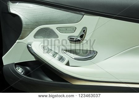 Nonthaburi - March 23: Door Panel With Power Window Controller Of New Mercedes Benz S500 Coupe Amg O