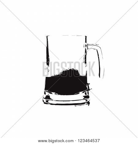 black and white graphic image of beer with reflection in glass with foam and bubbles