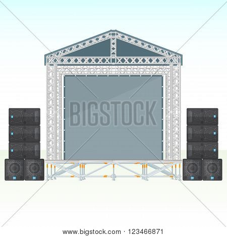 Color Flat Sectional Concert Metal Stage With Speaker System.
