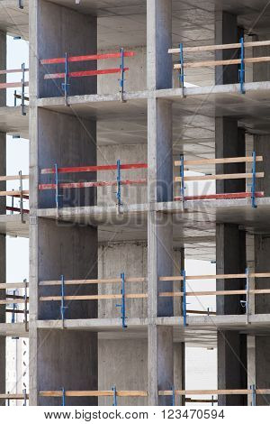 Monolithic frame construction of the building. The framework for the walls. Formwork for walls made of concrete. Construction of the building. Masonry walls and aerated concrete masonry walls