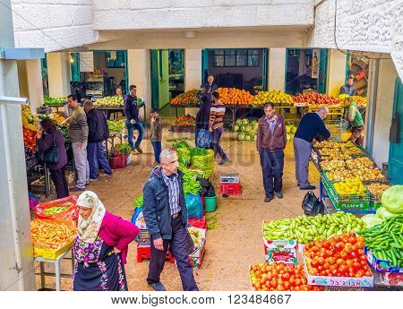 BETHLEHEM PALESTINE - FEBRUARY 18 2016: The Bethlehem market is the central vegetable market of the city on February 18 in Bethlehem.