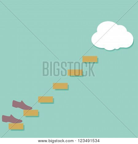 Conceptual image shoes up the stairs in the clouds vector illustration