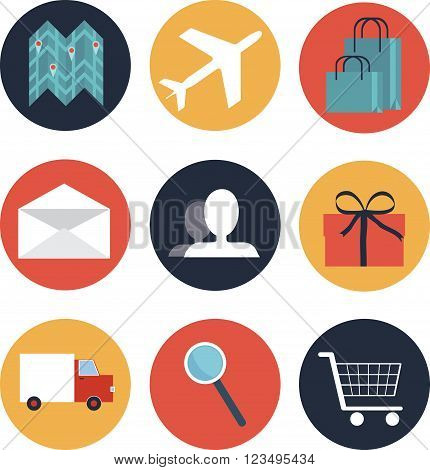 Set of 9 round e-commerce icons with most popular online use