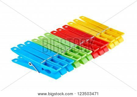 Set color clothes pegs isolated on white