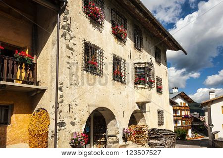 Colle Santa Lucia, Italy - September 6, 2012: Old house in the small town of Colle Santa Lucia along the Great Dolomite Road in Italian Alps