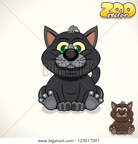Cute Cartoon Black Cat. Pet Vector Illustration