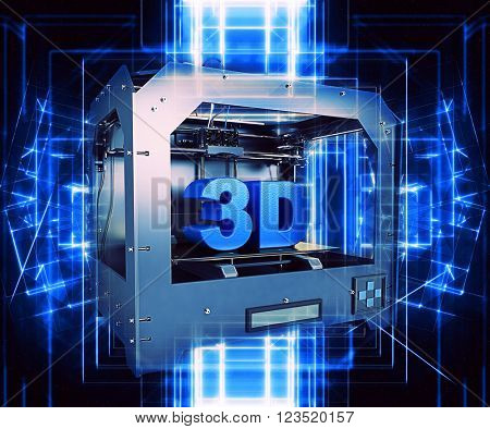 3D render of a 3D printer with a futuristic design
