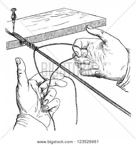 Half-knot top left, first movement, vintage engraved illustration. Magasin Pittoresque 1869.