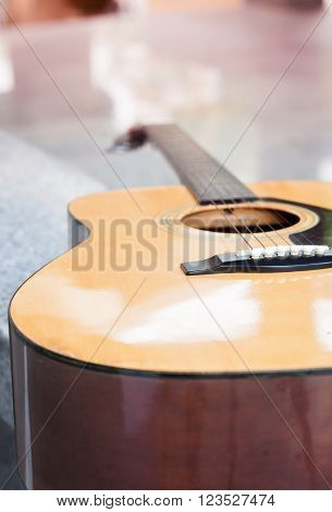 Close up acoustic guitar detail, stock photo