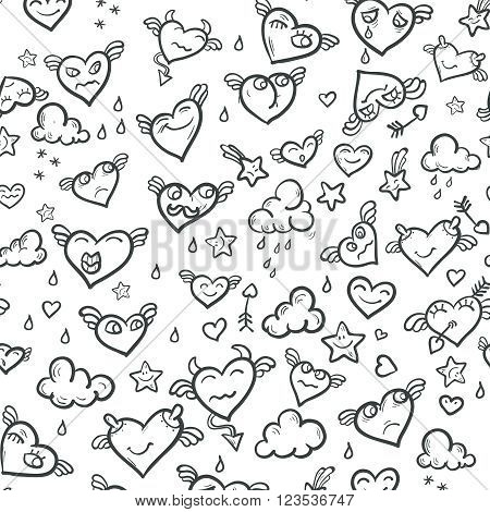Foolish hearts background with foolish hearts and clouds