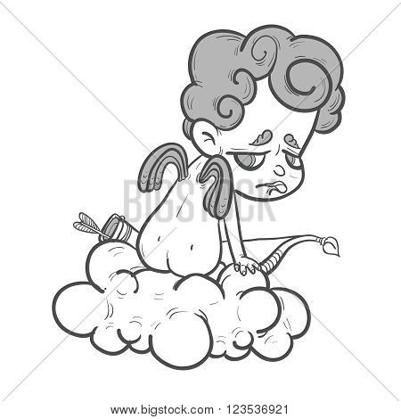 Funny little Cupid  with bow on the cloud missed