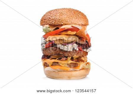 Big tasty double hamburger burger isolated on white background
