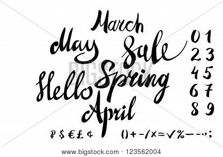 Hello Spring Lettering Typography Set. Calligraphy Spring Postcard Or Poster Graphic Design Letterin