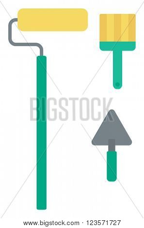 Spatula, paint roller and brush.