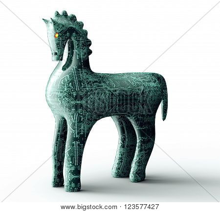 Safety Concept Computer Trojan Horse Isolated On White, 3D Illustration