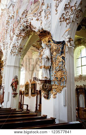 ROTTENBUCH GERMANY - JUNE 18: Interior of the Rottenbuch Abbey church (Kloster Rottenbuch) in romanesque style on june 18 2013 in Rottenbuch Germany.