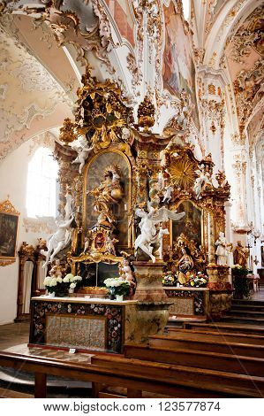ROTTENBUCH GERMANY - JUNE 18: Interior of the Rottenbuch Abbey church (Kloster Rottenbuch) in romanesque style on june 18 2013 in Rottenbuch Germany.