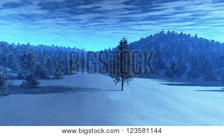 Freezing Winter Scene Pine Forest 3D Illustration