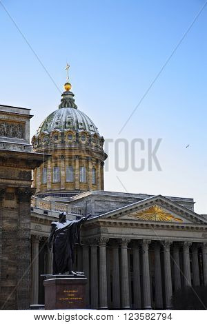 Field Marshal Kutuzov monument on the background of the Kazan Cathedral