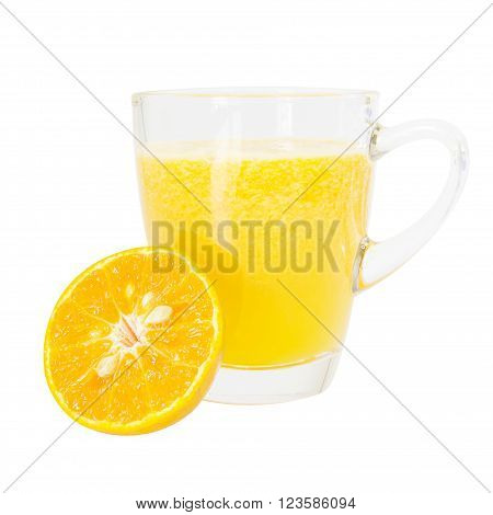 Fresh Orange Juice Smoothie Dirnk In Glass With Half Cut Orange