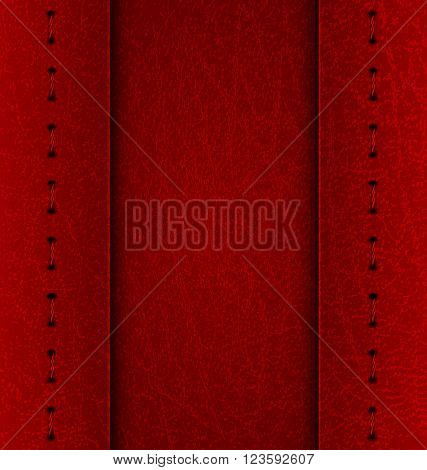 Realistic vector maroon leather diary texture and stitches. Vector Illustration. EPS 10.