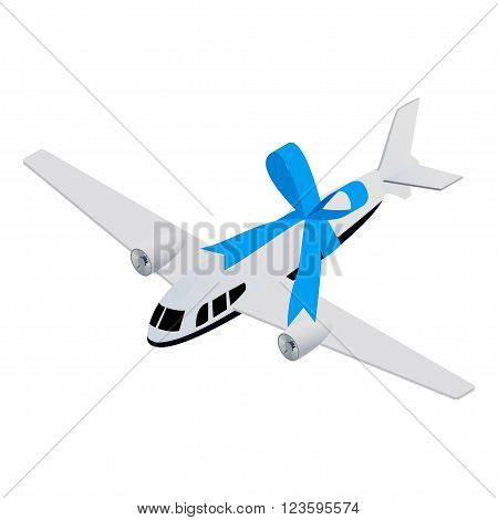 Isometric realistic toy aircrafrt with ribbon bow concept. illustration.