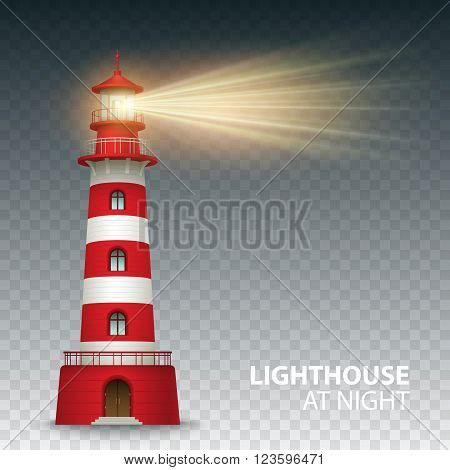 Realistic red lighthouse building isolated on white background. Vector illustration EPS10