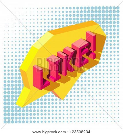 Like - vector 3D typography. Isometric letters, 3D shapes. Isometric text in the style of comics. Volumetric letters with a shadow