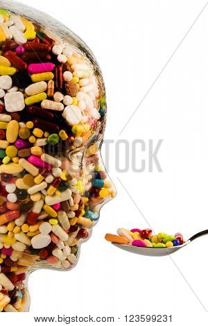 head made of glass with tablets