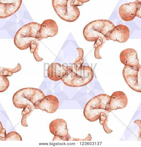 Low poly fetus isolated on triangular background. Polygonal baby.