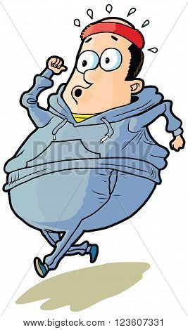Vector cartoon clipart illustration of an overweight white bald man jogging.