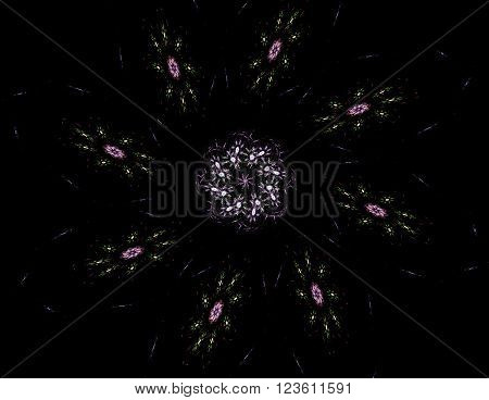 Elementary Particles series. Interplay of abstract fractal forms on the subject of nuclear physics science and graphic design.