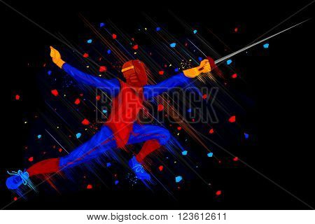 easy to edit vector illustration of fencer attacking with Foil