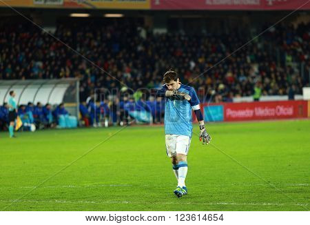 Iker Casillas, The Goalkeeper Of Spain During A Match