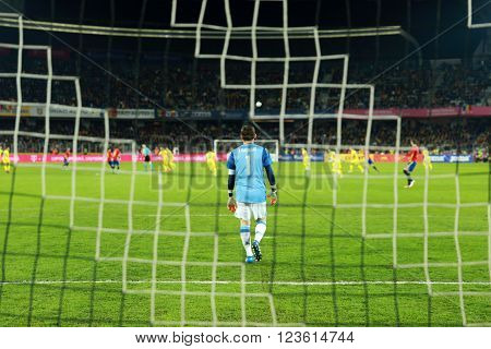 Iker Casillas, The Goalkeeper Of Spain During A Match