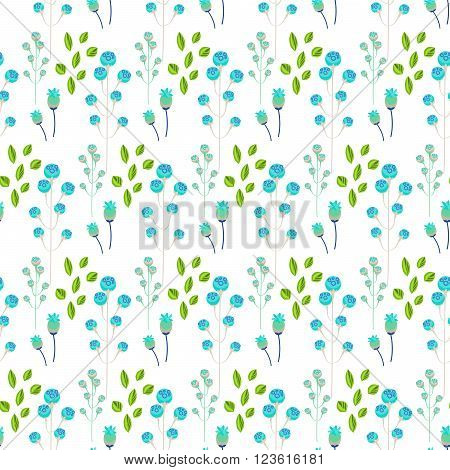 Spring wild flower blue millefleurs field seamless pattern. Floral tender fine summer vector pattern on white background. For fabric textile prints and apparel.