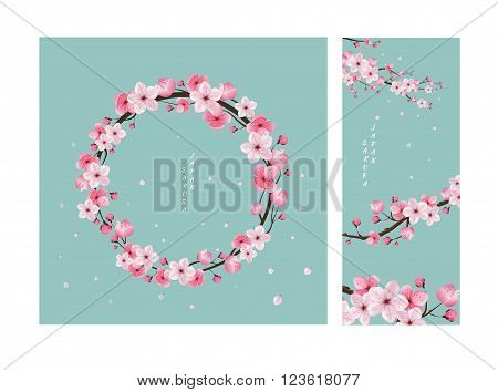 cherry blossom collection greeting cards seamless texture japanese floral pattern