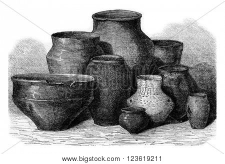 Manufacture de Sevres, Gallic pottery, vintage engraved illustration. Magasin Pittoresque 1873.