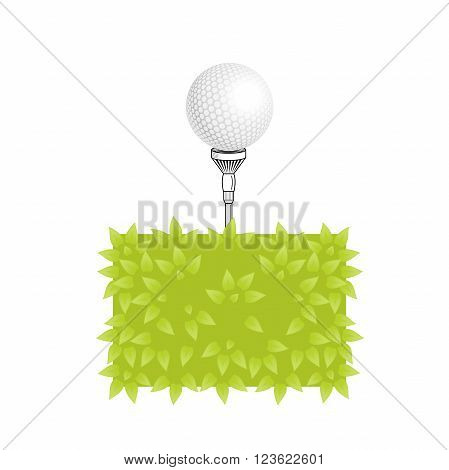 Golf vector logo. Golf tee with realistic ball on grass. Golf elements on isolated background with space for text. Vector bush golf ball tee