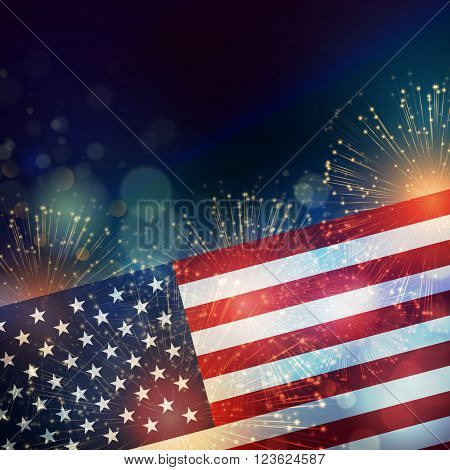 United States flag. Fireworks background for USA Independence Day. Fourth of July celebrate