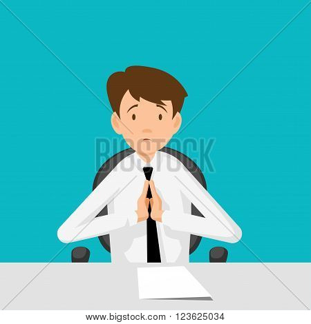 Businessman manager consultant at work. I beg you I implore you. Flat Design Vector illustration.