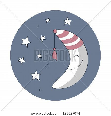 Cute cartoon moon with stars. Vector illustration