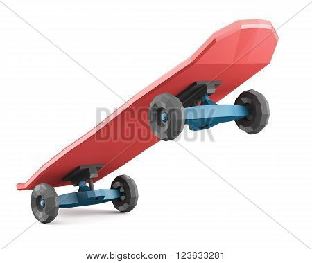 Red low polygonal skateboard isolated on white background